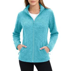 imageMAGCOMSEN Fleece Jacket Women Zip UP Lightweight Soft Polar Warm Winter Jackets for Women with Pockets Outdoor HikingBaqua Blue