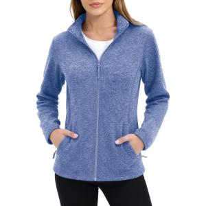 imageMAGCOMSEN Fleece Jacket Women Zip UP Lightweight Soft Polar Warm Winter Jackets for Women with Pockets Outdoor HikingGrey Blue
