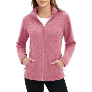 imageMAGCOMSEN Fleece Jacket Women Zip UP Lightweight Soft Polar Warm Winter Jackets for Women with Pockets Outdoor HikingGrey Pink