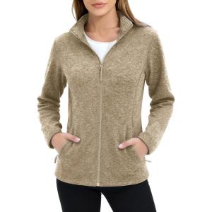 imageMAGCOMSEN Fleece Jacket Women Zip UP Lightweight Soft Polar Warm Winter Jackets for Women with Pockets Outdoor HikingKhaki