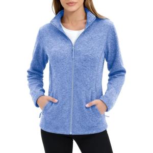 imageMAGCOMSEN Fleece Jacket Women Zip UP Lightweight Soft Polar Warm Winter Jackets for Women with Pockets Outdoor HikingLight Blue