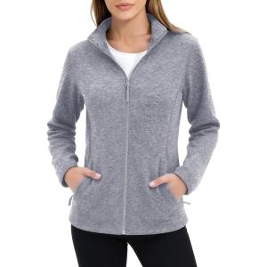 imageMAGCOMSEN Fleece Jacket Women Zip UP Lightweight Soft Polar Warm Winter Jackets for Women with Pockets Outdoor HikingLight Grey