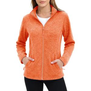 imageMAGCOMSEN Fleece Jacket Women Zip UP Lightweight Soft Polar Warm Winter Jackets for Women with Pockets Outdoor HikingOrange