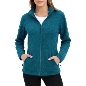 imageMAGCOMSEN Fleece Jacket Women Zip UP Lightweight Soft Polar Warm Winter Jackets for Women with Pockets Outdoor HikingPeacock Blue