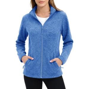 imageMAGCOMSEN Fleece Jacket Women Zip UP Lightweight Soft Polar Warm Winter Jackets for Women with Pockets Outdoor HikingSea Blue