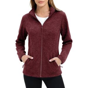 imageMAGCOMSEN Fleece Jacket Women Zip UP Lightweight Soft Polar Warm Winter Jackets for Women with Pockets Outdoor HikingWine Red