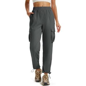 imageMAGCOMSEN Womens Cargo Pants Quick Dry Lightweight Hiking Travel Pants Water Resistant Safari Joggers with PocketsDark Grey