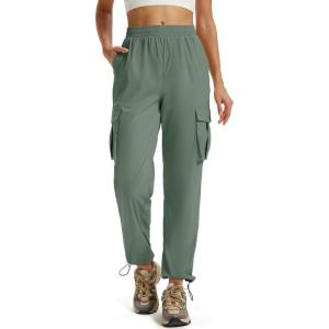 imageMAGCOMSEN Womens Cargo Pants Quick Dry Lightweight Hiking Travel Pants Water Resistant Safari Joggers with PocketsGrey Green