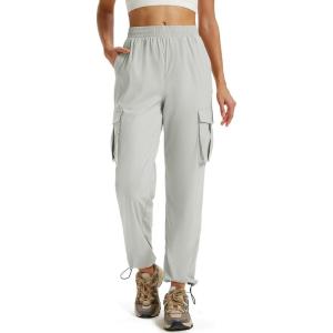 imageMAGCOMSEN Womens Cargo Pants Quick Dry Lightweight Hiking Travel Pants Water Resistant Safari Joggers with PocketsLight Grey