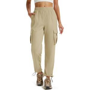 imageMAGCOMSEN Womens Cargo Pants Quick Dry Lightweight Hiking Travel Pants Water Resistant Safari Joggers with PocketsLight Khaki