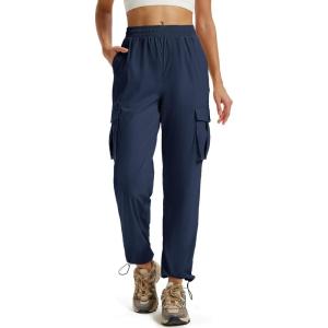 imageMAGCOMSEN Womens Cargo Pants Quick Dry Lightweight Hiking Travel Pants Water Resistant Safari Joggers with PocketsNavy
