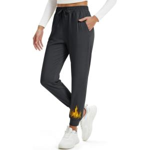 imageMAGCOMSEN Womens Fleece Lined Joggers Waterproof Thermal Winter Sweatpants Insulated Hiking Running Snow Pants PocketsDark Grey