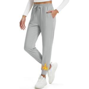 imageMAGCOMSEN Womens Fleece Lined Joggers Waterproof Thermal Winter Sweatpants Insulated Hiking Running Snow Pants PocketsLight Grey
