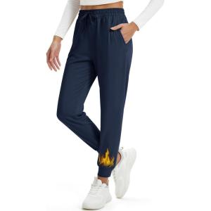 imageMAGCOMSEN Womens Fleece Lined Joggers Waterproof Thermal Winter Sweatpants Insulated Hiking Running Snow Pants PocketsNavy