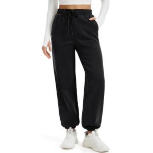imageMAGCOMSEN Womens Fleece Lined Joggers Winter Baggy Sweatpants with Pockets Thermal High Waisted Casual Athletic PantsBlack