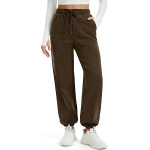 imageMAGCOMSEN Womens Fleece Lined Joggers Winter Baggy Sweatpants with Pockets Thermal High Waisted Casual Athletic PantsDark Brown