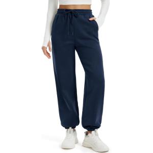 imageMAGCOMSEN Womens Fleece Lined Joggers Winter Baggy Sweatpants with Pockets Thermal High Waisted Casual Athletic PantsNavy