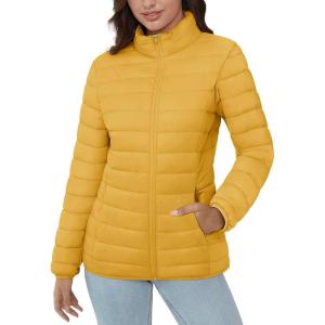 imageMAGCOMSEN Womens Puffer Jacket Lightweight Quilted Padded 4 Pockets Zipup Standcollar Winter Fleece CoatGinger