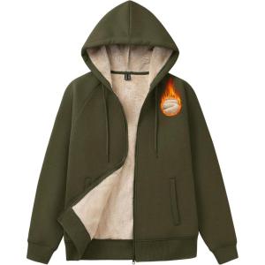 imageMAGCOMSEN Womens Zip Up Hoodies Sherpa Fleece Lined Sweatshirts Hooded Winter Coat Thick Warm Jackets Casual Cold WeatherArmy Green