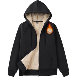 imageMAGCOMSEN Womens Zip Up Hoodies Sherpa Fleece Lined Sweatshirts Hooded Winter Coat Thick Warm Jackets Casual Cold WeatherBlack