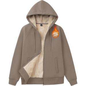 imageMAGCOMSEN Womens Zip Up Hoodies Sherpa Fleece Lined Sweatshirts Hooded Winter Coat Thick Warm Jackets Casual Cold WeatherCoffee Gray