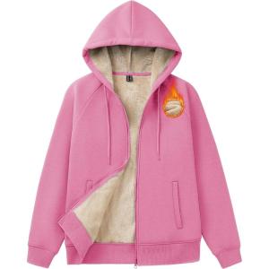 imageMAGCOMSEN Womens Zip Up Hoodies Sherpa Fleece Lined Sweatshirts Hooded Winter Coat Thick Warm Jackets Casual Cold WeatherHot Pink