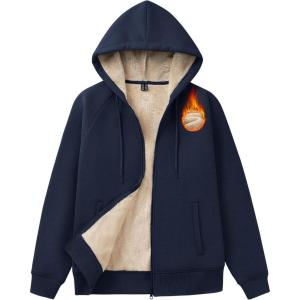 imageMAGCOMSEN Womens Zip Up Hoodies Sherpa Fleece Lined Sweatshirts Hooded Winter Coat Thick Warm Jackets Casual Cold WeatherNavy