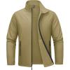 imageMAGCOMSEN Mens Fleece Lined Softshell Jacket Lightweight Waterproof Windbreaker Zip Up Winter Rain Coat Tactical HikingKhaki