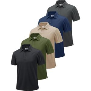 imageMAGCOMSEN 5 Pack Mens Polo Shirts Short Sleeve Dry Fit Moisture Wicking Golf Polos Performance Casual Collared ShirtsBlackArmy GreenKhakiNavyDark Grey