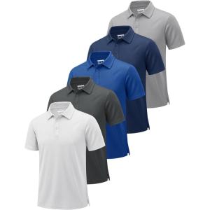 imageMAGCOMSEN 5 Pack Mens Polo Shirts Short Sleeve Dry Fit Moisture Wicking Golf Polos Performance Casual Collared ShirtsWhiteDark GreyBright BlueNavyLight Grey