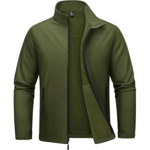 imageMAGCOMSEN Mens Fleece Lined Softshell Jacket Lightweight Waterproof Windbreaker Zip Up Winter Rain Coat Tactical HikingArmy Green