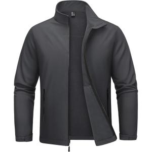 imageMAGCOMSEN Mens Fleece Lined Softshell Jacket Lightweight Waterproof Windbreaker Zip Up Winter Rain Coat Tactical HikingDark Grey