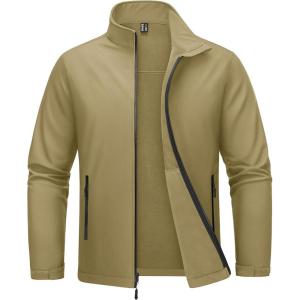 imageMAGCOMSEN Mens Fleece Lined Softshell Jacket Lightweight Waterproof Windbreaker Zip Up Winter Rain Coat Tactical HikingKhaki