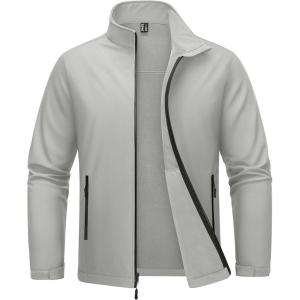 imageMAGCOMSEN Mens Fleece Lined Softshell Jacket Lightweight Waterproof Windbreaker Zip Up Winter Rain Coat Tactical HikingLight Grey