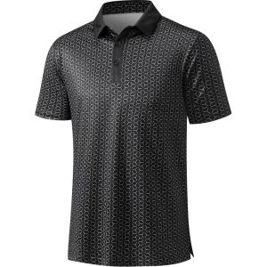 imageMAGCOMSEN Mens Golf Shirt Short Sleeve Dry Fit Moisture Wicking Golf Polos Casual Performance Print Collared Shirt MenLine Black
