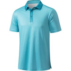 imageMAGCOMSEN Mens Golf Shirt Short Sleeve Dry Fit Moisture Wicking Golf Polos Casual Performance Print Collared Shirt MenLine Blue