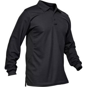 imageMAGCOMSEN Mens Polo Shirts 3 Button Quick Dry Performance Long Sleeve Tactical Shirts Pique Jersey Golf ShirtBlack
