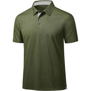imageMAGCOMSEN Mens Polo Shirts Short Sleeve Lightweight Moisture Wicking Golf Polos 3 Buttons Performance Collared Shirt MenArmy Green