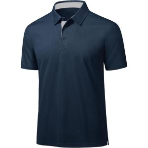 imageMAGCOMSEN Mens Polo Shirts Short Sleeve Lightweight Moisture Wicking Golf Polos 3 Buttons Performance Collared Shirt MenNavy