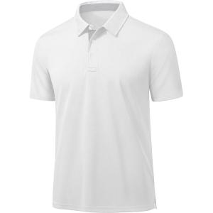 imageMAGCOMSEN Mens Polo Shirts Short Sleeve Lightweight Moisture Wicking Golf Polos 3 Buttons Performance Collared Shirt MenWhite