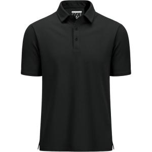 imageMAGCOMSEN Mens Polo Shirts Short Sleeve UPF 80 Moisture Wicking Golf Polos Lightweight Performance Collared Shirt MenBlack