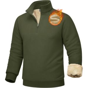 imageMAGCOMSEN Mens Sherpa Lined Quarter Zip Fleece Heavyweight Pullover Winter Warm SweatshirtsArmy Green