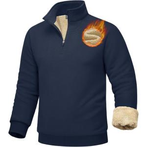 imageMAGCOMSEN Mens Sherpa Lined Quarter Zip Fleece Heavyweight Pullover Winter Warm SweatshirtsNavy