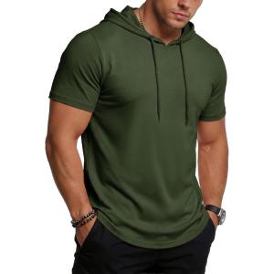 imageMAGCOMSEN Mens Short Sleeve Hoodie UPF80 Workout Lightweight Athletic Gym Hooded T ShirtsArmy Green