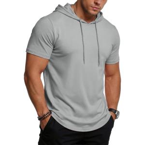 imageMAGCOMSEN Mens Short Sleeve Hoodie UPF80 Workout Lightweight Athletic Gym Hooded T ShirtsLightgrey