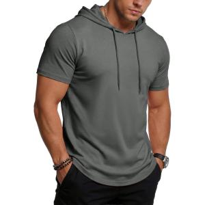 imageMAGCOMSEN Mens Short Sleeve Hoodie UPF80 Workout Lightweight Athletic Gym Hooded T ShirtsMediumgrey