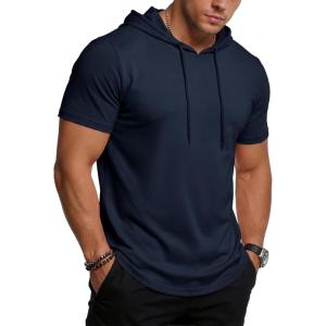 imageMAGCOMSEN Mens Short Sleeve Hoodie UPF80 Workout Lightweight Athletic Gym Hooded T ShirtsNavy
