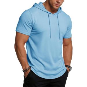 imageMAGCOMSEN Mens Short Sleeve Hoodie UPF80 Workout Lightweight Athletic Gym Hooded T ShirtsSkyblue