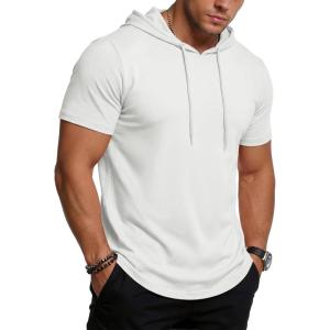 imageMAGCOMSEN Mens Short Sleeve Hoodie UPF80 Workout Lightweight Athletic Gym Hooded T ShirtsWhite