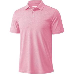 imageMAGCOMSEN Mens ShortSleeve PoloGolf Shirts for Men 3Button Moisture WickingAthletic Outdoor Collared TShirtPink